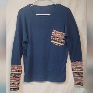 POGTMM Long Sleeve Thumb Hole Top Patchwork Aztec Western Design Sz WOMENS SMALL